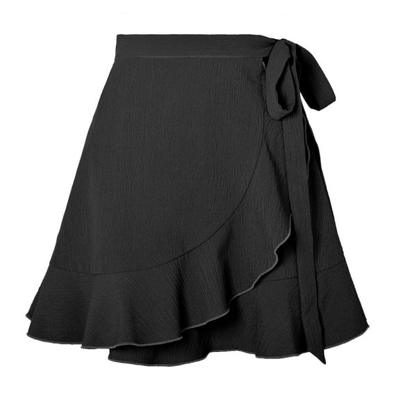RUTAYY Women Lace Up Skirt Style High Waisted Solid Color Ruffled Skirt Flowy Swing Skirts