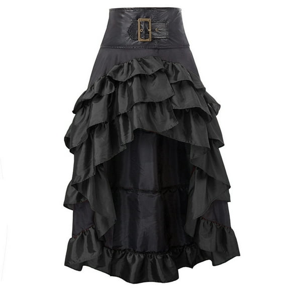 RUTAYY Women Ladies Retro Front Short Back Long Irregular Ruffle Edge Patchwork Cake Skirt Half Skirt Solid Color Casual Travel Skirts