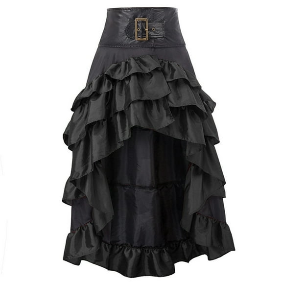 RUTAYY Women Ladies Retro Front Short Back Long Irregular Ruffle Edge Patchwork Cake Skirt Half Skirt Solid Color Casual Travel Skirts