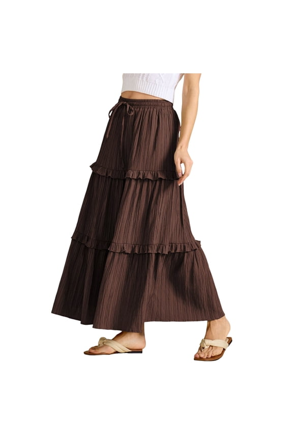 Women Long Summer Skirt Elegant High Waist Party Wedding Guest Dress Flared A-Line Midi Skirts Solid Color Smocked Boho Pleated Skirts