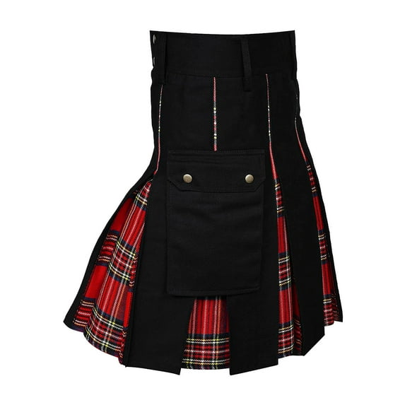 RUTAYY Women Men's Scottish Festival Fashion Scottish Style Plaid Color Contrasting Pocket Pleated Skirt Solid Color Casual Travel Skirts