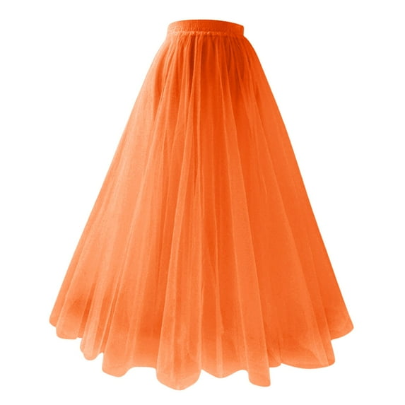 RUTAYY Women Mesh Skirt Long Pleated Skirt Large Size Oversized Skirt A-Line Skirt High Waist Skirt Solid Color Flowy Swing Pleated Beach Skirts