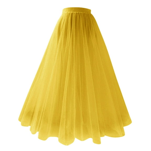 RUTAYY Women Mesh Skirt Long Pleated Skirt Large Size Oversized Skirt A-Line Skirt High Waist Skirt Solid Color Flowy Swing Pleated Beach Skirts