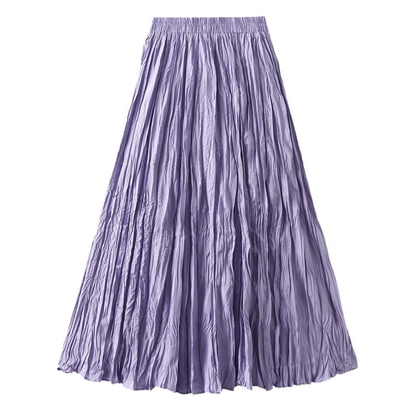 RUTAYY Women Mid-Length Skirt Dance Party A-Line High Waisted Pleated Skirt Holiday Party Half Skirts Solid Color Casual Travel Skirts
