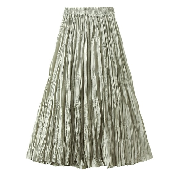 RUTAYY Women Mid-Length Skirt Dance Party A-Line High Waisted Pleated Skirt Holiday Party Half Skirts Solid Color Casual Travel Skirts