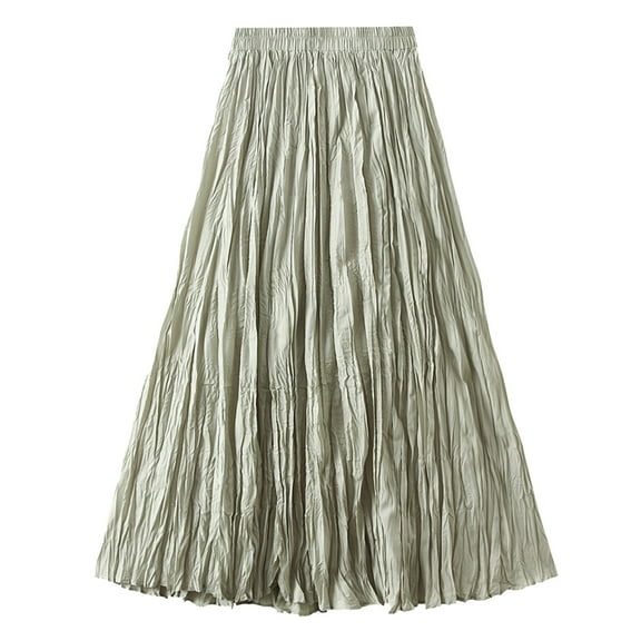 RUTAYY Women Mid-Length Skirt Dance Party A-Line High Waisted Pleated Skirt Holiday Party Half Skirts Solid Color Casual Travel Skirts