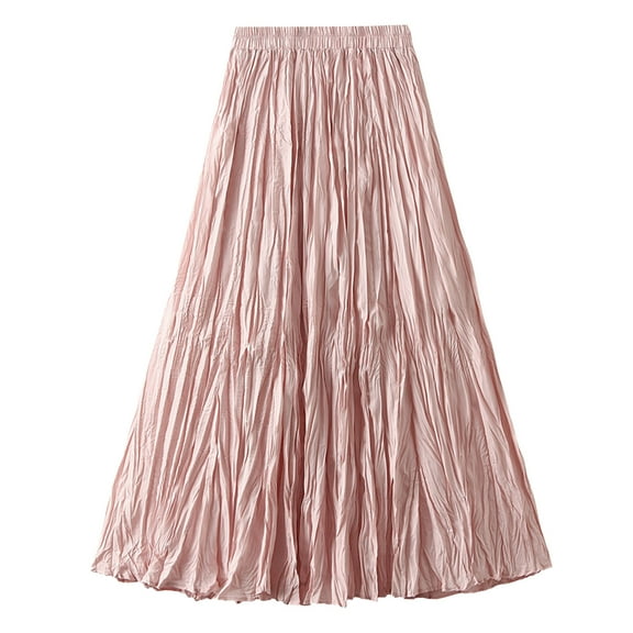 RUTAYY Women Mid-Length Skirt Dance Party A-Line High Waisted Pleated Skirt Holiday Party Half Skirts Solid Color Flowy Swing Skirts