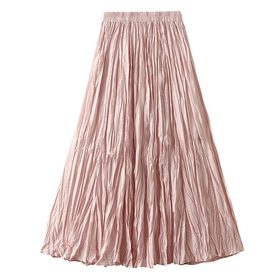 RUTAYY Women Mid-Length Skirt Dance Party A-Line High Waisted Pleated Skirt Holiday Party Half Skirts Solid Color Flowy Swing Skirts