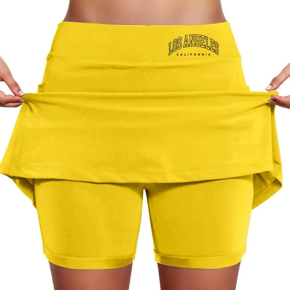 RUTAYY Women Mid Rise Culottes With Pocket Sports Casual Fashion Printed Skirt Solid Color Flowy Swing Pleated Beach Skirts