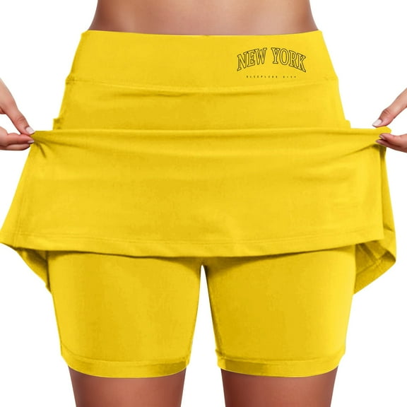 RUTAYY Women Mid Rise Culottes With Pocket Sports Casual Fashion Printed Skirt Solid Color Flowy Swing Skirts