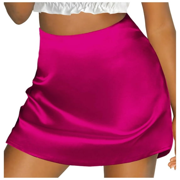 RUTAYY Women Mini A-Line Skirt High Waist Zipper Satin Ribbon Lined Skirt Solid Color Flowy Swing Pleated Beach Skirts