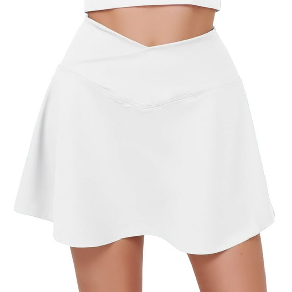 RUTAYY Women Pleated 2 In 1 Tennis Skirt With Pockets Shorts High Waisted Athletic Skorts Workout Sports Skirts Solid Color Flowy Swing Pleated Beach Skirts