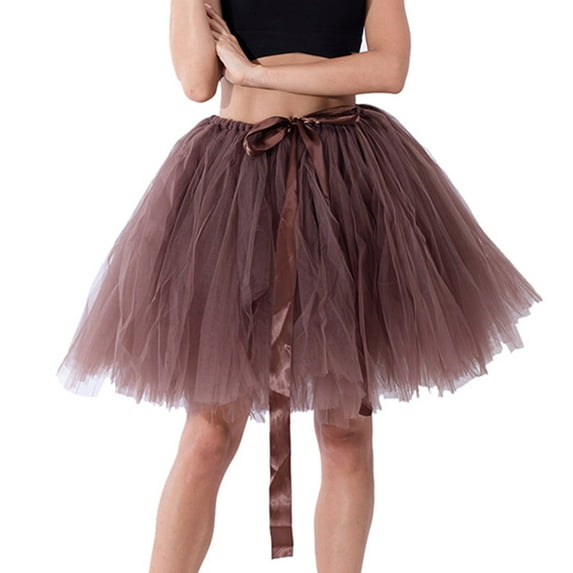 RUTAYY Women Pleated Gauze Short Skirt Adult Tutu Dancing Skirt Solid Color Casual Travel Skirts
