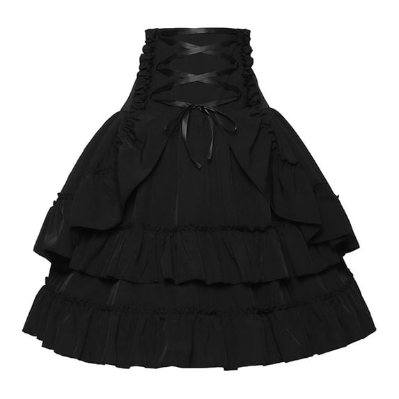 RUTAYY Women Pleated Gothic Vintage Skirt Solid Color Casual Travel Skirts