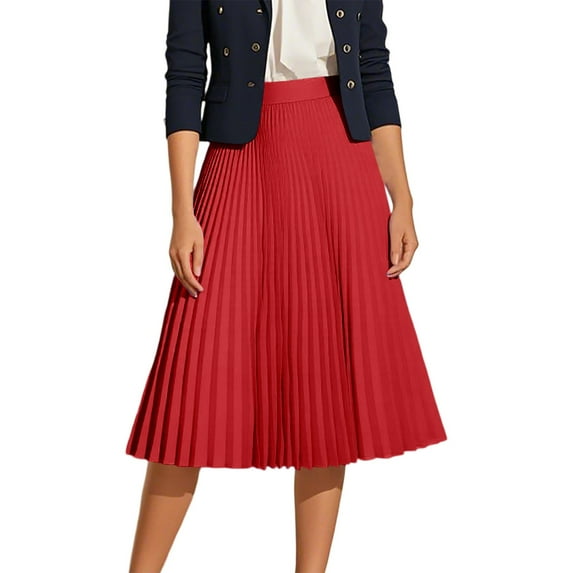 RUTAYY Women Pleated Midi Skirt For Everyday Casual Wear For Summer And Versatile Styling Options Solid Color Casual Travel Skirts