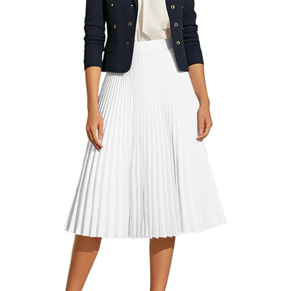 RUTAYY Women Pleated Midi Skirt For Everyday Casual Wear For Summer And Versatile Styling Options Solid Color Smocked Boho Pleated Skirts