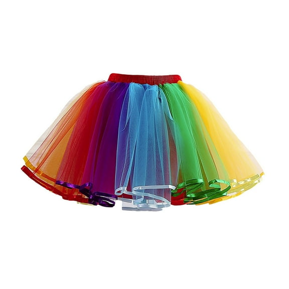 RUTAYY Women Rainbow Tutu Skirt Layered Tulle Skirt Girls Colorful Tutu Solid Color Smocked Boho Pleated Skirts
