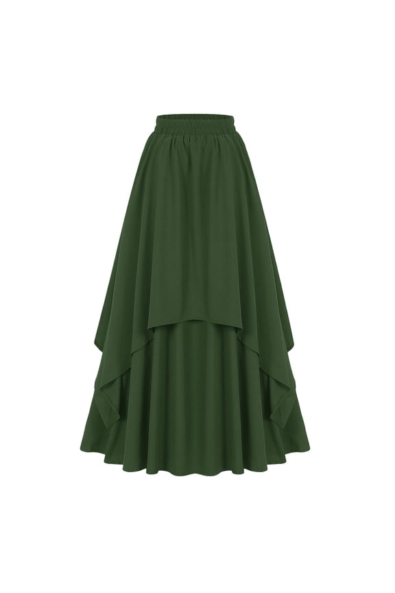 Women Retro Gothic Style Skirt Solid Color Smocked Boho Pleated Skirts