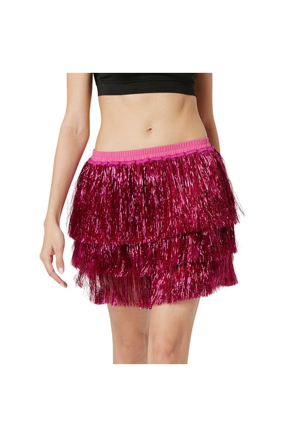 Women Sequin Tassel Skirt Three Layered Dance Skirt For Dancing Party Nightclub Solid Color Flowy Swing Pleated Beach Skirts