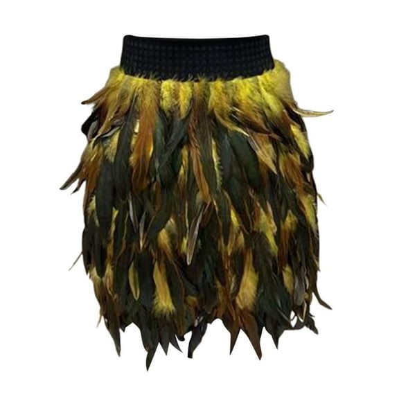 RUTAYY Women Sexy Elastic Waist Feather Party Skirt Black Solid Color Flowy Swing Skirts