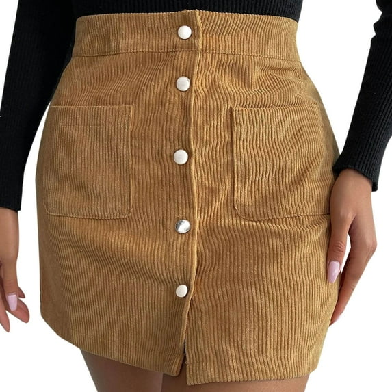 RUTAYY Women Short Skirt Solid Color High Waist Zipper Autumn Winter Skirt Corduroy Wrap Single Slim Fit Solid Color Skirt Smocked Boho Pleated Skirts