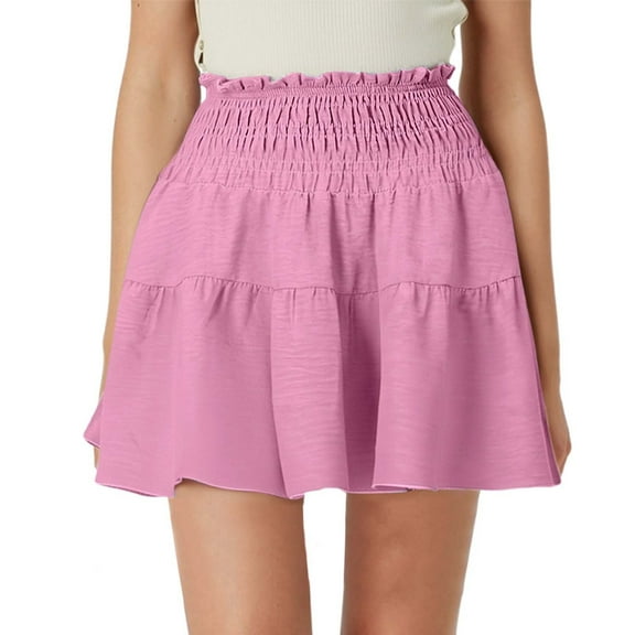 RUTAYY Women Skirt Flowy A-Line Skirt High Waisted Peplum Mini Skirt Pleated Cute Skirt Solid Color Flowy Swing Pleated Beach Skirts