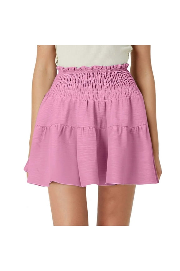 Women Skirt Flowy A-Line Skirt High Waisted Peplum Mini Skirt Pleated Cute Skirt Solid Color Flowy Swing Pleated Beach Skirts