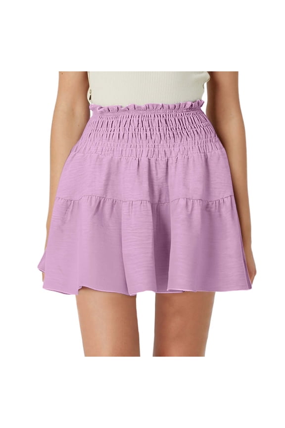 Women Skirt Flowy A-Line Skirt High Waisted Peplum Mini Skirt Pleated Cute Skirt Solid Color Flowy Swing Skirts