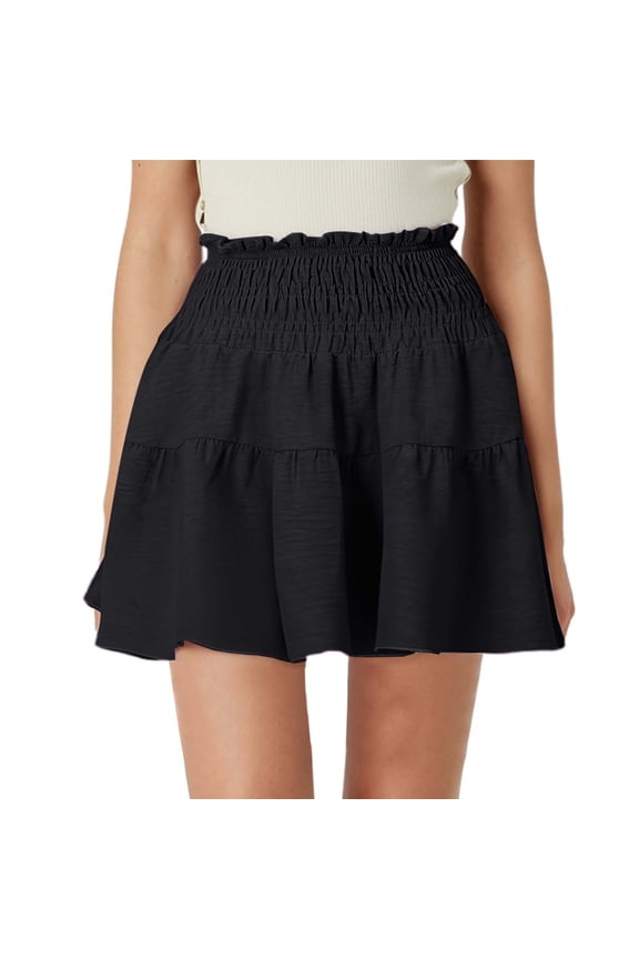Women Skirt Flowy A-Line Skirt High Waisted Peplum Mini Skirt Pleated Cute Skirt Solid Color Flowy Swing Skirts