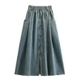 thumbnail image 1 of RUTAYY Women Skirt Solid Color Denim Spring Autumn Dress Large Size Fashion Slight Thin Denim Skirt Long Female Smocked Boho Pleated Skirts, 1 of 9