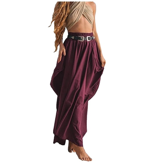 RUTAYY Women Skirts New Summer Drawstring Large Pocket Bohemian Loose Organic Cotton With Oversized Pants Solid Color Casual Travel Skirts