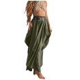 thumbnail image 1 of RUTAYY Women Skirts New Summer Drawstring Large Pocket Bohemian Loose Organic Cotton With Oversized Pants Solid Color Smocked Boho Pleated Skirts, 1 of 4