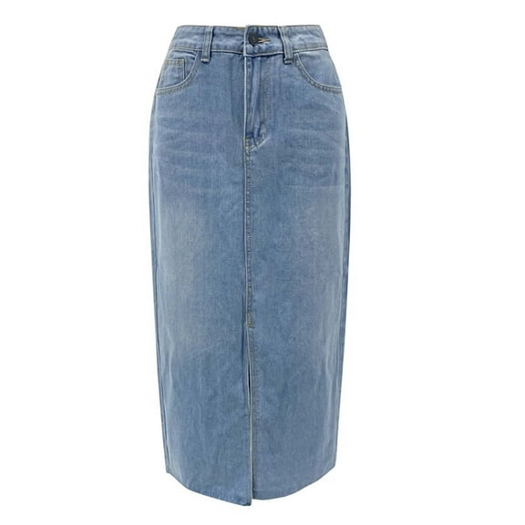 RUTAYY Women Slit Denim Skirt Solid Color Flowy Swing Skirts