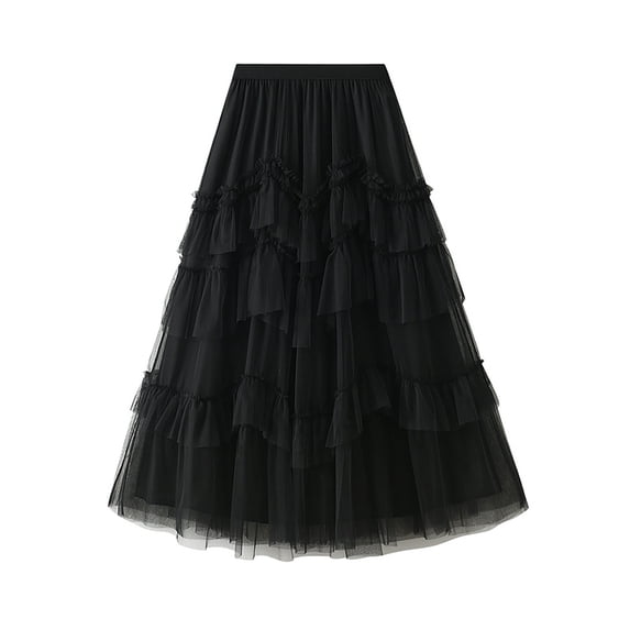 RUTAYY Women Soild Color Tutu Skirt Layered Tulle Skirt Girls Colorful Tutu Solid Color Smocked Boho Pleated Skirts
