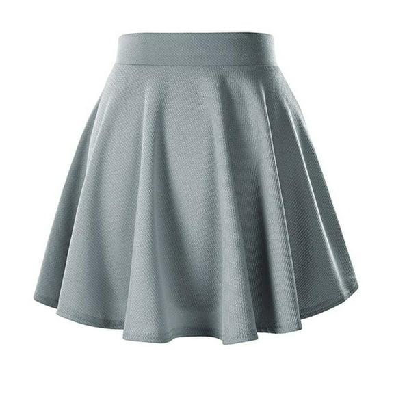 RUTAYY Women Solid Color Basic Versatile Stretchy Flared Casual Pleats Mini Skirt Flowy Swing Skirts