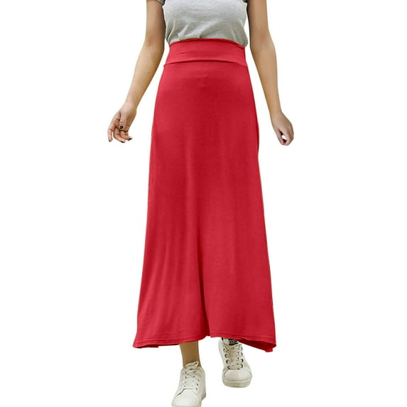 RUTAYY Women Solid Color Elastic Waist Half Length Skirt Large Skirt Half Length Skirt Flowy Swing Skirts