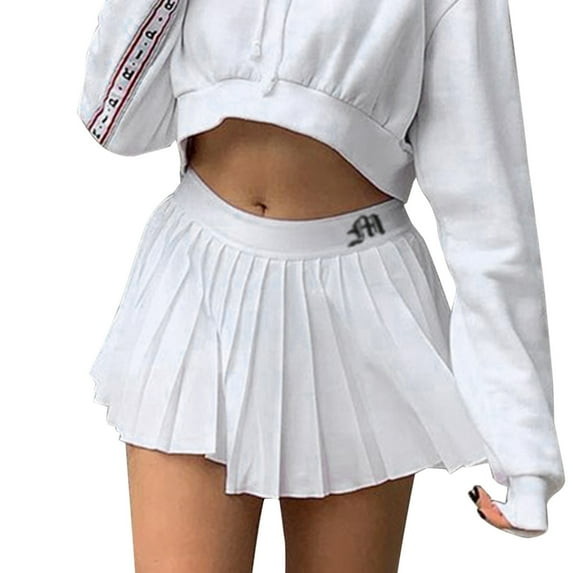 RUTAYY Women Solid Color Letters Embroidered Pleated Half Skirt Casual Travel Skirts