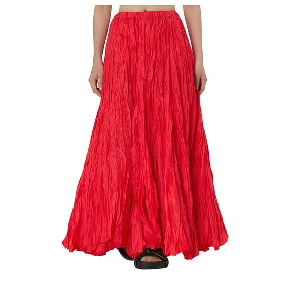 RUTAYY Women Solid Color Plus Size Skirt Plus Size Women Loose Oversized Skirt Flowy Swing Pleated Beach Skirts