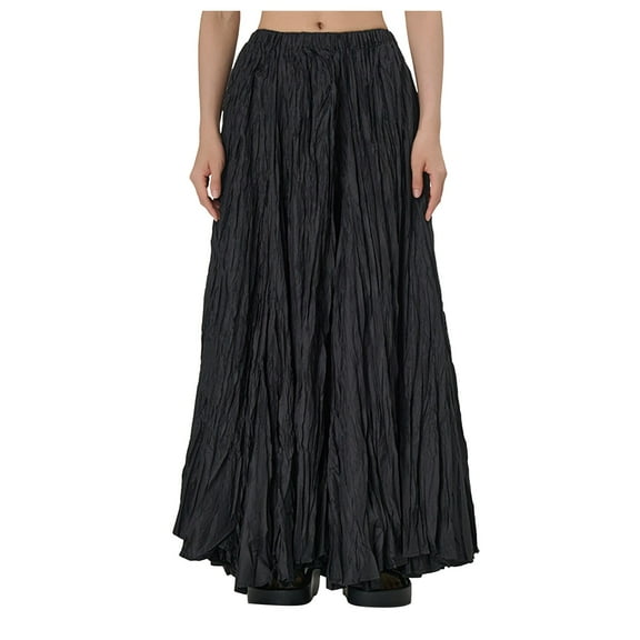 RUTAYY Women Solid Color Plus Size Skirt Plus Size Women Loose Oversized Skirt Flowy Swing Pleated Beach Skirts