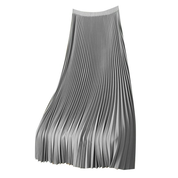 RUTAYY Women Solid Color Satin Pleated Skirt Plus Size Versatile Skirt Flowy Swing Pleated Beach Skirts