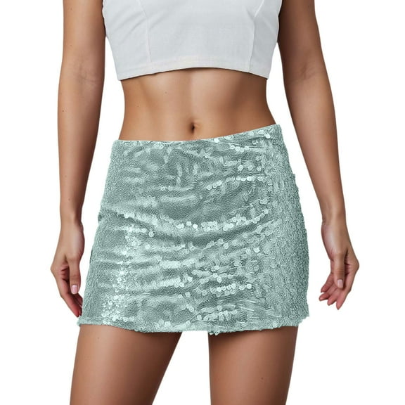 RUTAYY Women Sparkly Sequin Mini Skirt For Party Club Vacation Summer Relaxed Fit Casual Night Out Solid Color Casual Travel Skirts