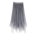 thumbnail image 1 of RUTAYY Women Spring Summer Waisted Star Sequin Velvet Lined Irregular Mesh Skirt Solid Color Flowy Swing Skirts, 1 of 3