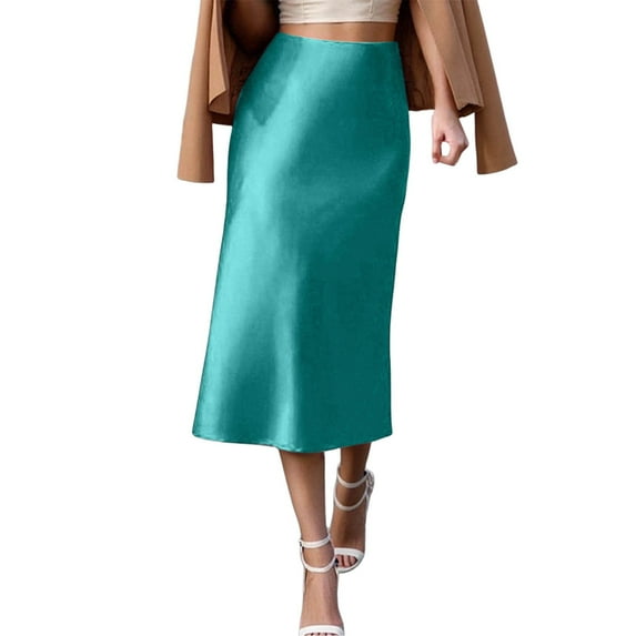 RUTAYY Women Straight Solid Color Midi Skirt For Daily Vacation Wear Elegant Slim Fit Spring Summer Casual Skirt Smocked Boho Pleated Skirts