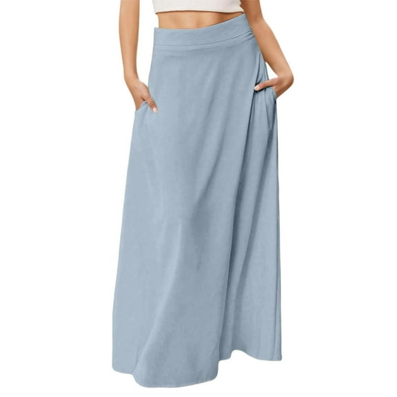 RUTAYY Women Straight Solid Color Skirt Casual Basic Midi Skirt For Daily Wear Outing Spring Summer Fall Versatile Stretch Comfortable Casual Travel Skirts