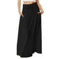 thumbnail image 1 of RUTAYY Women Straight Solid Color Skirt Casual Basic Midi Skirt For Daily Wear Outing Spring Summer Fall Versatile Stretch Comfortable Smocked Boho Pleated Skirts, 1 of 5
