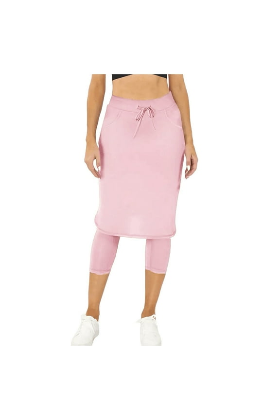 Women Tennis Skirt With Built In Capri Leggings Pockets Knee Length Skorts Skirts Skirts For Hiking Sports Solid Color Casual Travel Skirts