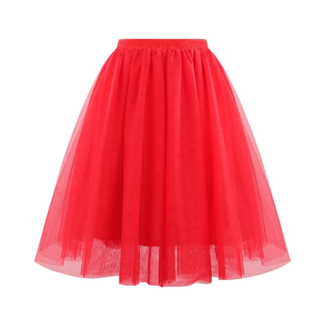 RUTAYY Women Waist Pleated Mesh Skirt Soft Drape Mid-Length Skirt Large Size A-Line Skirt Solid Color Flowy Swing Pleated Beach Skirts