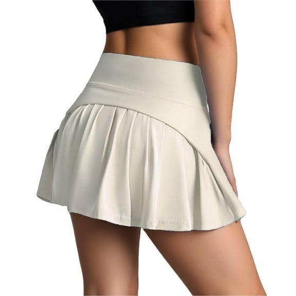 RUTAYY Women Walking Nylon Pleated Skirt Summer High Waisted Fashion A-Line Skirt Two Piece Sports Skirt Solid Color Flowy Swing Pleated Beach Skirts