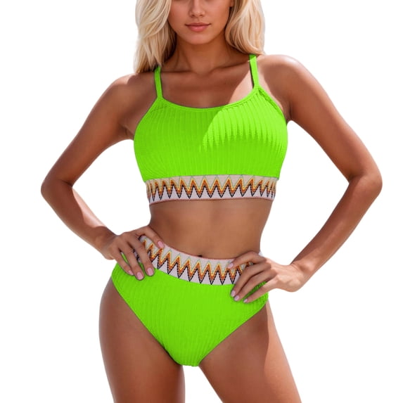 RUTAYY Women's Bikini Sets High Waist 2 Piece Tankini Tops with Bottom Swimwear Indoor Outdoor Activities Trendy Vacation Swimsuit