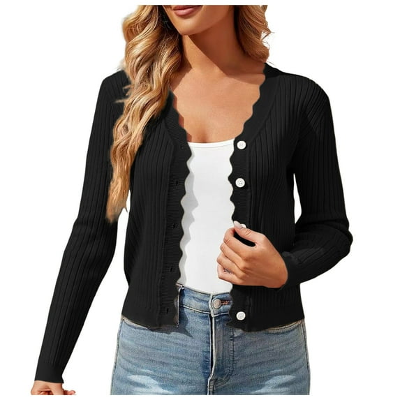 RUTAYY Women's Cardigan Long Sleeve Lightweight Button Solid Color V-Neck Sweater Casual Daily Wear Lesure Versatile Tops